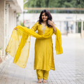 Full Set with heavy zari work Straight fit Mustard