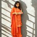 Sharara Set with Jacquard weaving and zari work on the neck Straight fit Orange