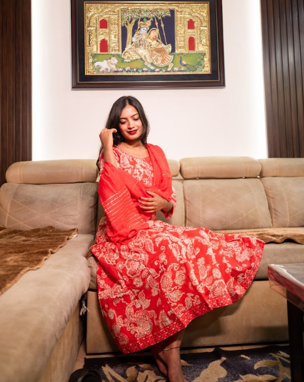 Anarkali Full Set Flared Kurta Peach