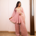 Sharara Set with thread & zari hand embroidery Straight fit Pink