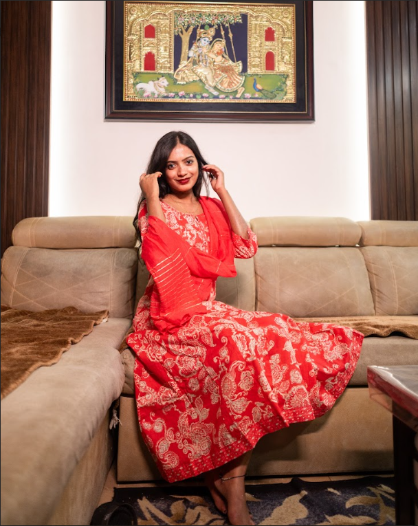 Anarkali Full Set Flared Kurta Peach