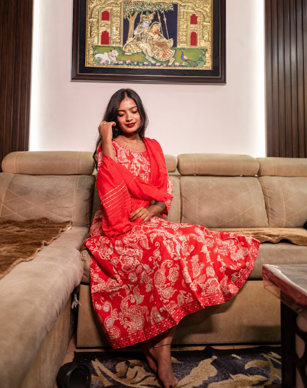 Anarkali Full Set Flared Kurta Peach