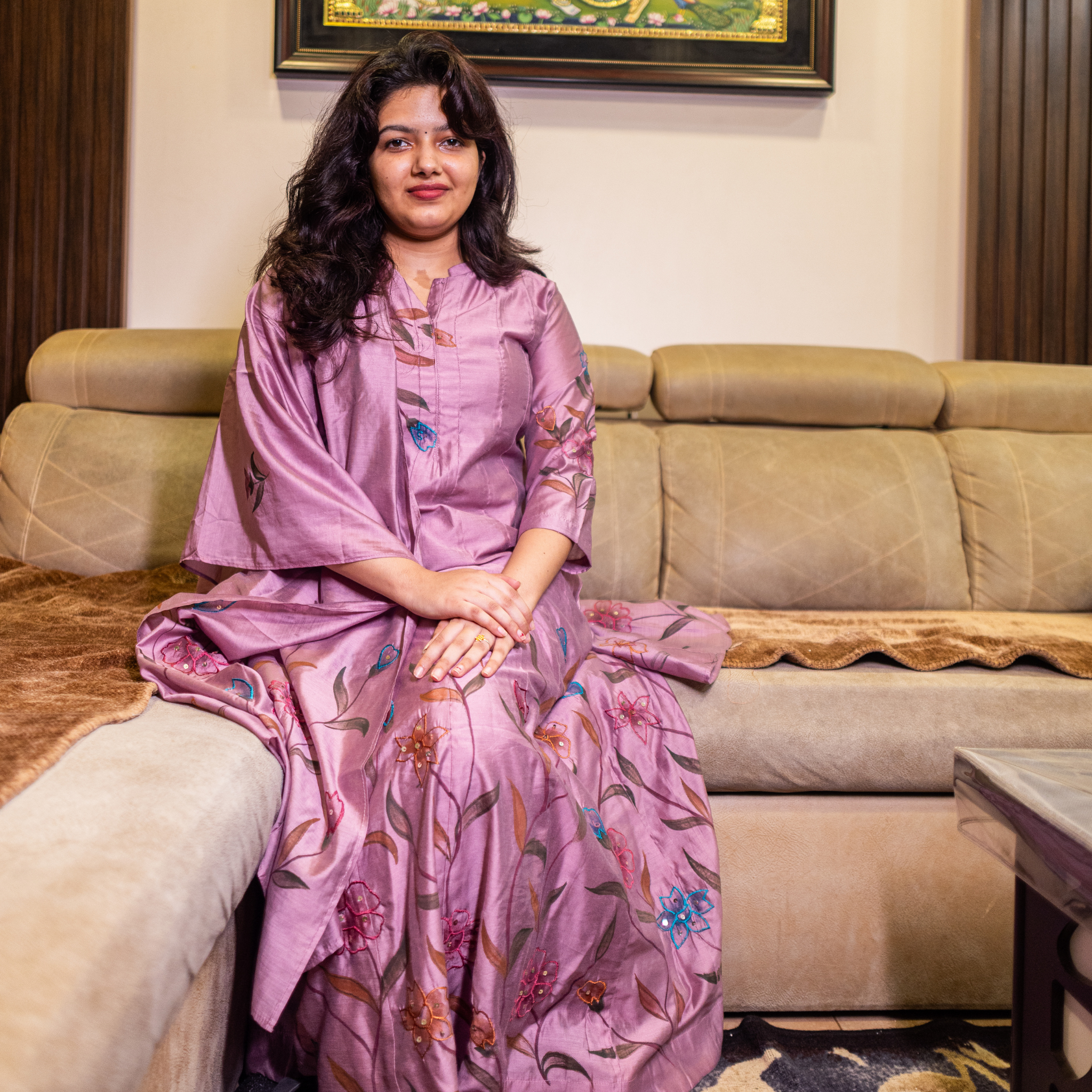 Anarkali Full Set Flared Kurta Purple