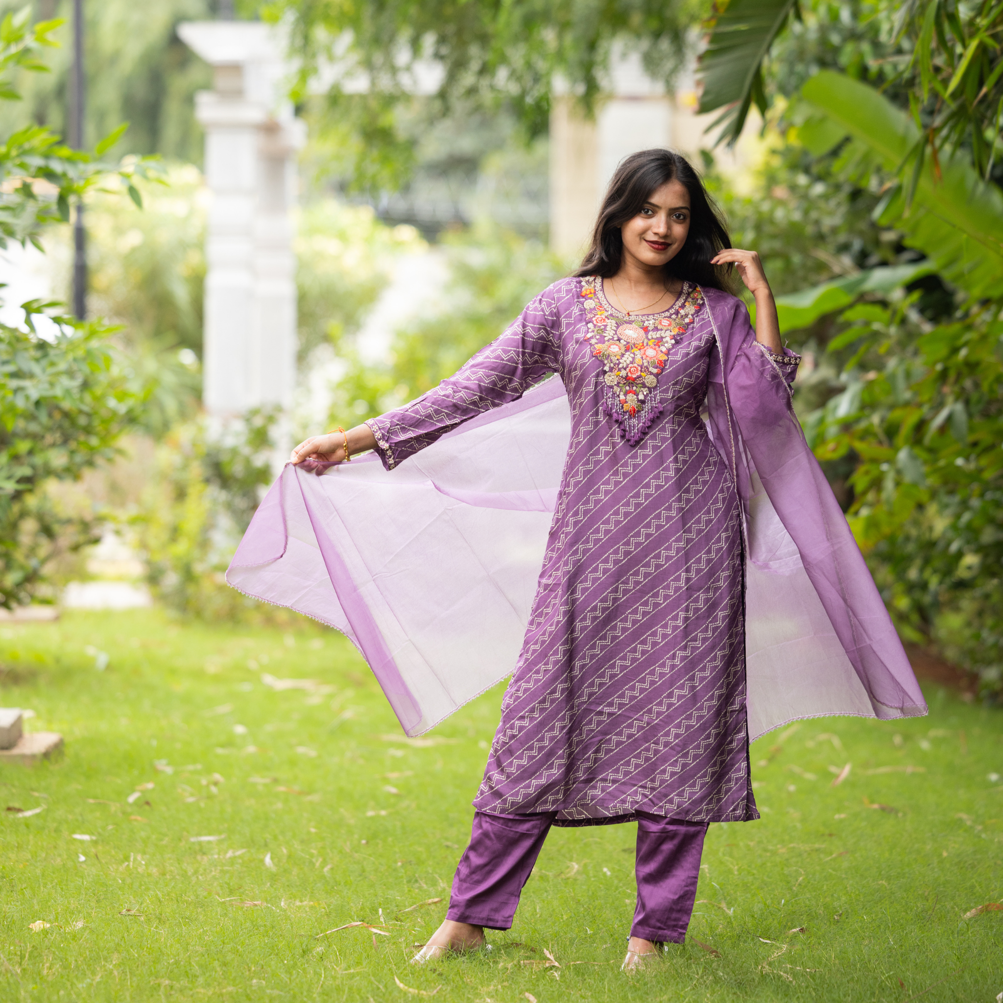 Full Set with Thread work Straight fit Purple