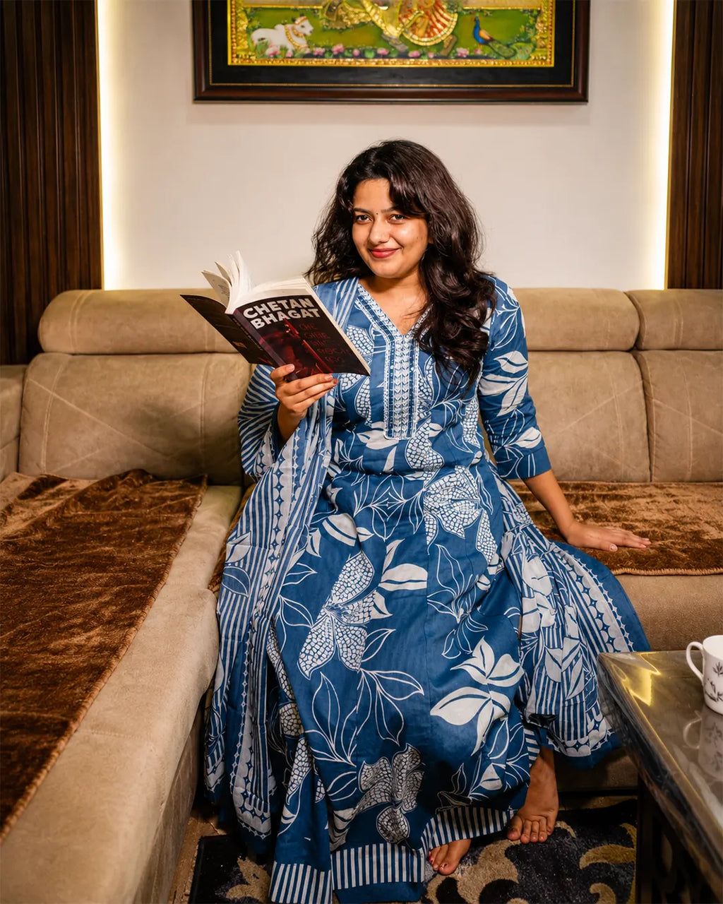 Anarkali Full Set Flared Kurta Blue