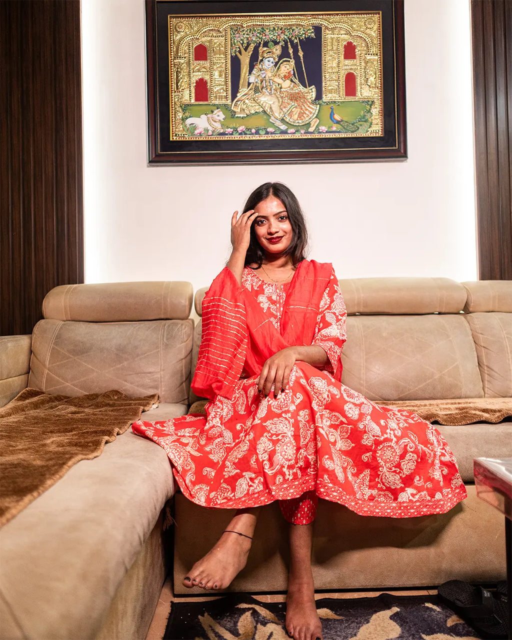 Anarkali Full Set Flared Kurta Pink
