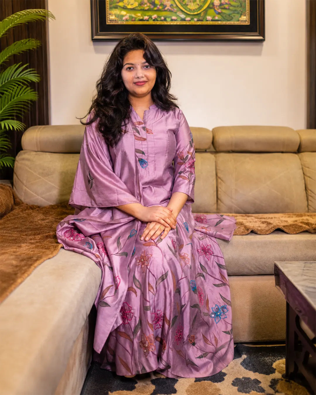 Anarkali Full Set Flared Kurta Purple
