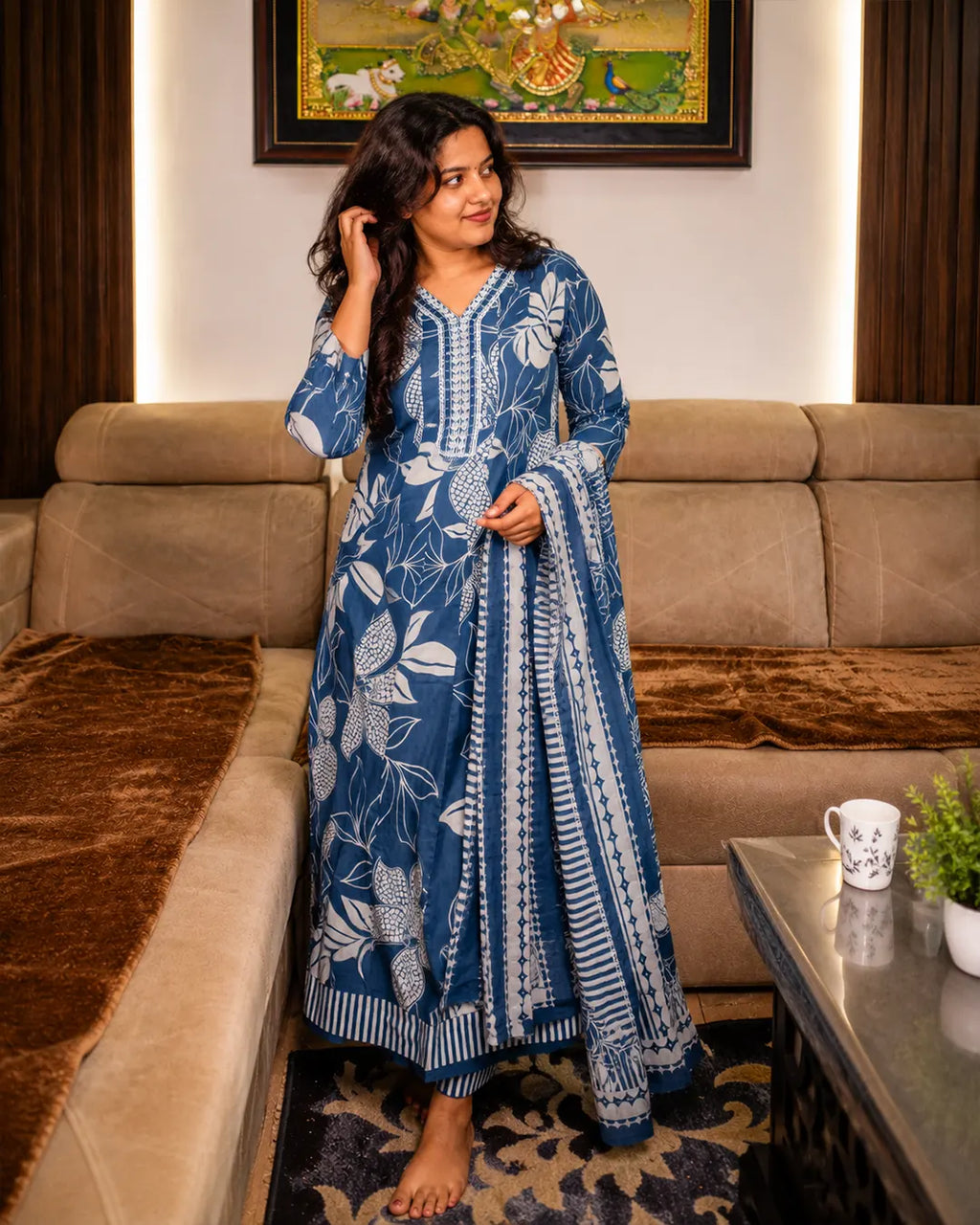 Anarkali Full Set Flared Kurta Blue