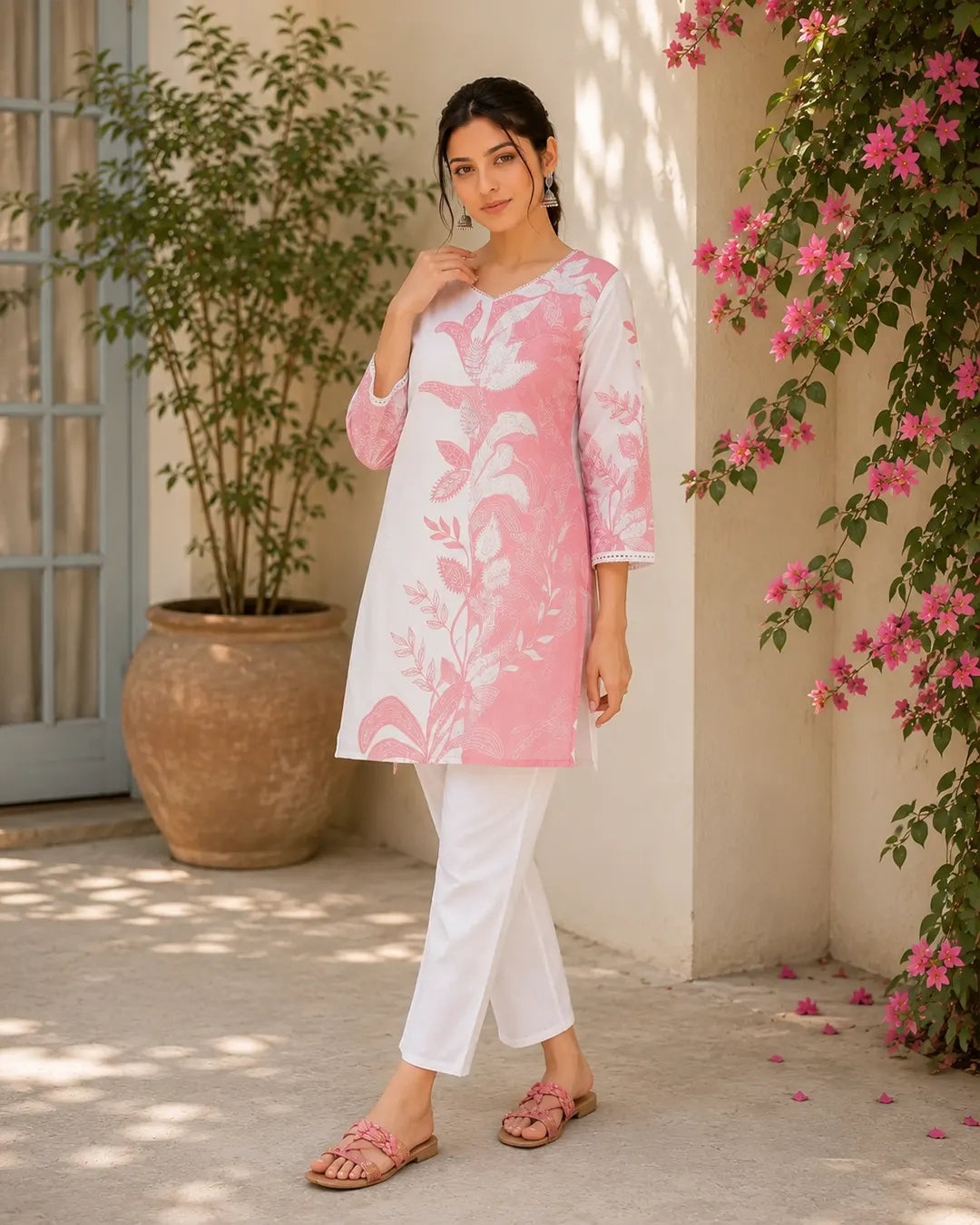 Cord Set Straight fit White & Pink