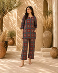 Desi Diva Cotton Cord Set (Short Kurti) – Blue & Maroon