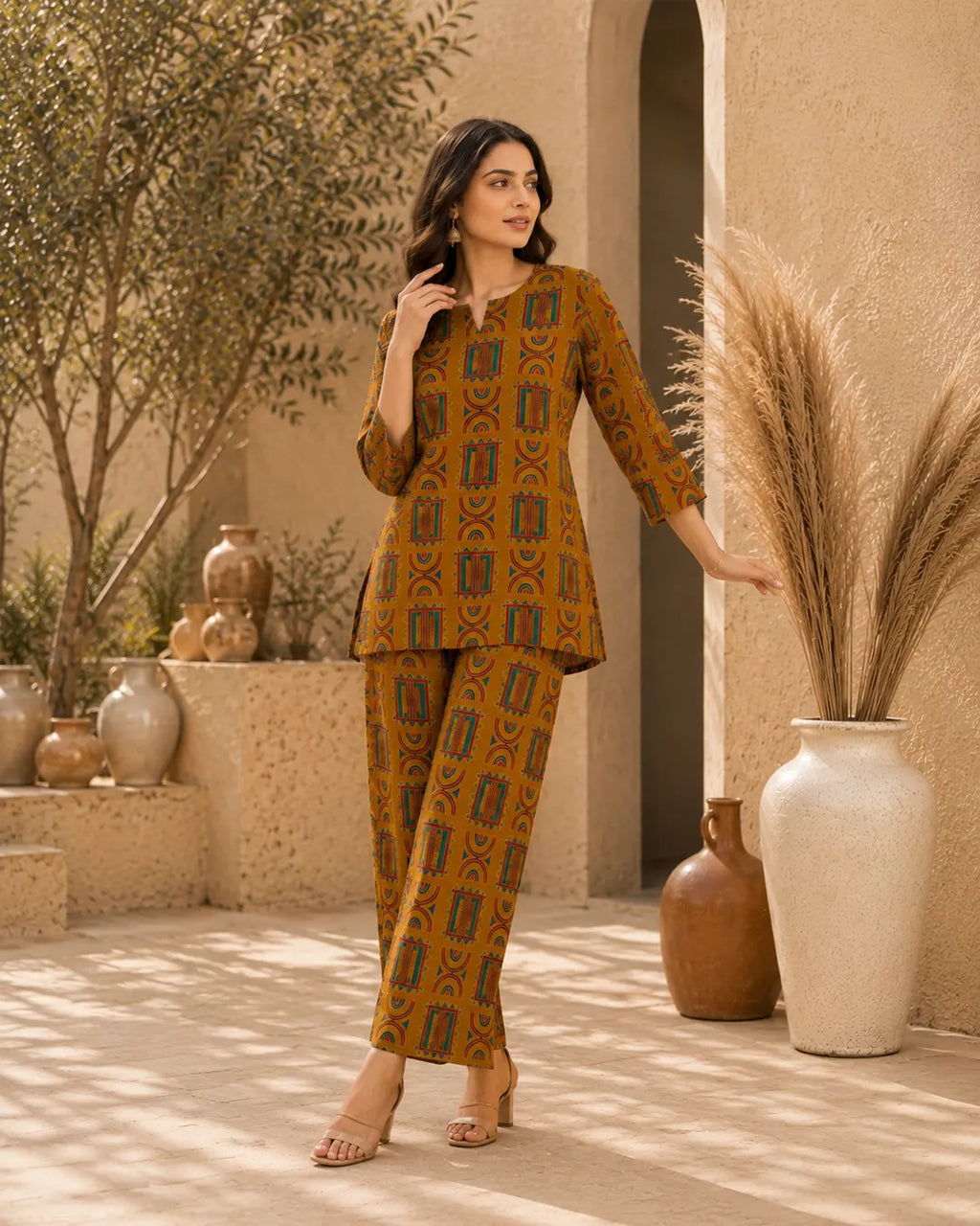 Cotton Cord Set (Short Kurti) – Mustard