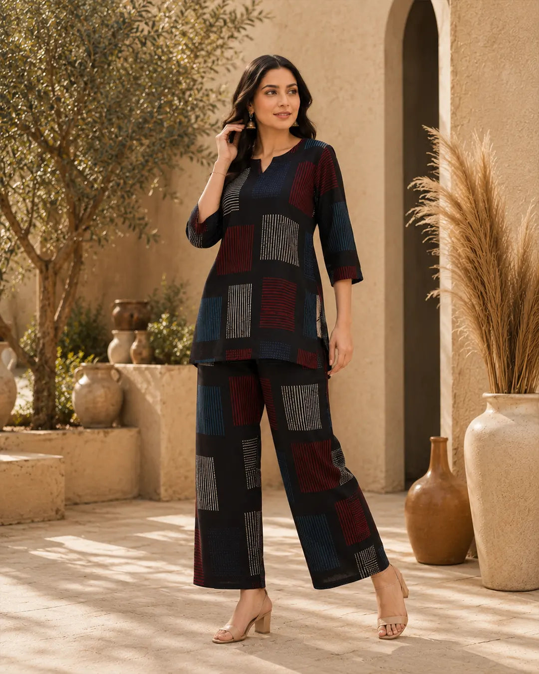 Cotton Cord Set (Short Kurti) – Black