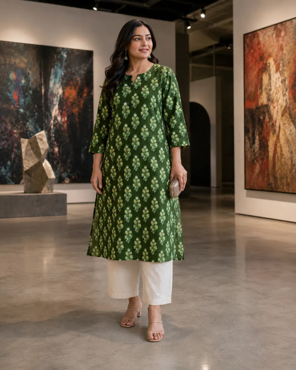 Cotton Straight Kurti – Green