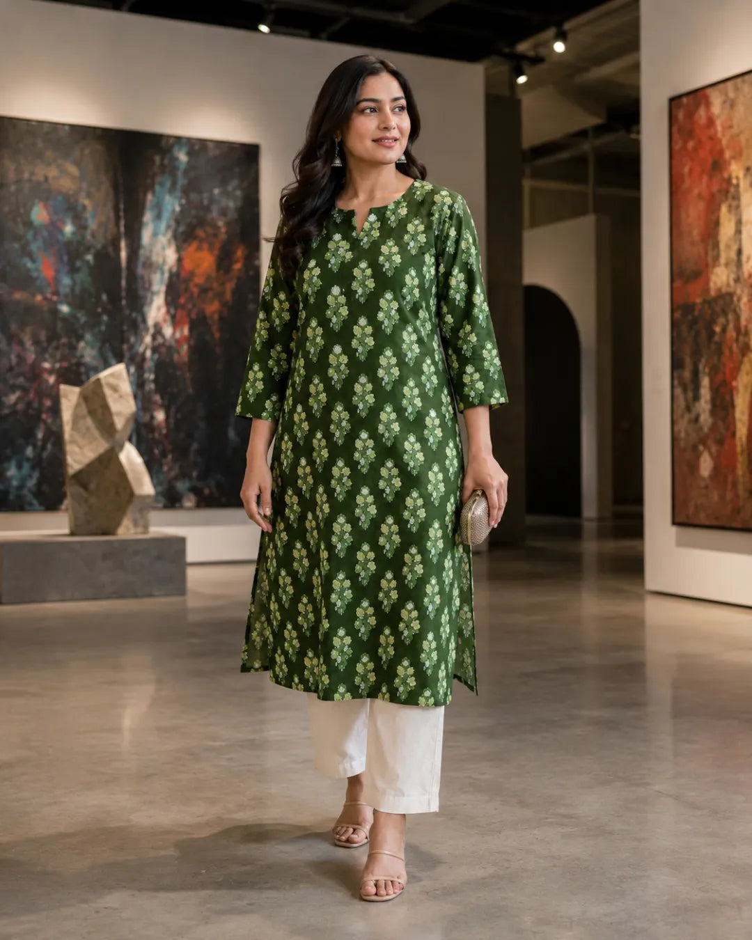 Cotton Straight Kurti – Green