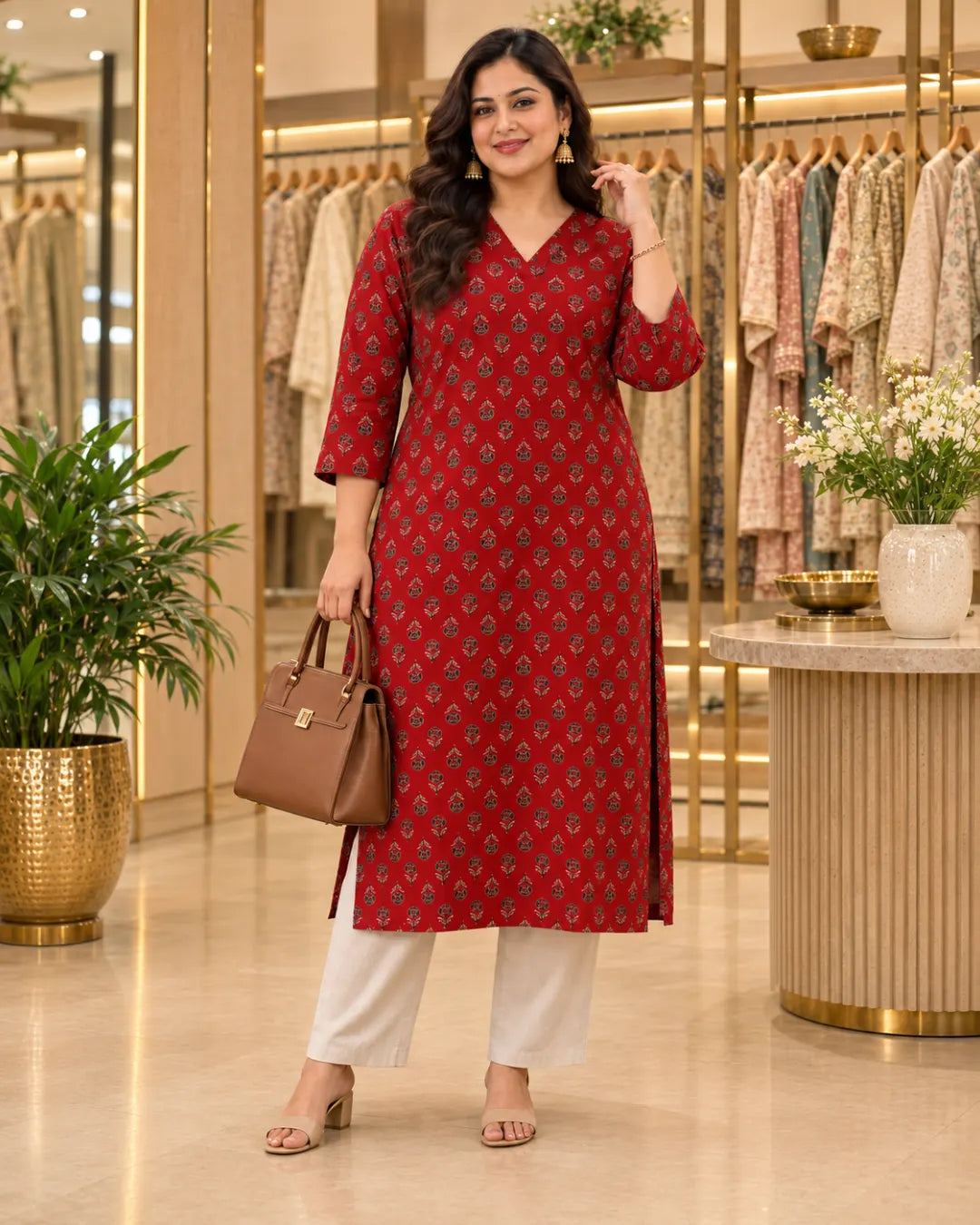 Cotton Straight Kurti – Maroon