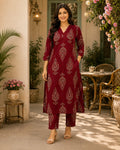 Cotton Cord Set (Long Kurti) – Maroon