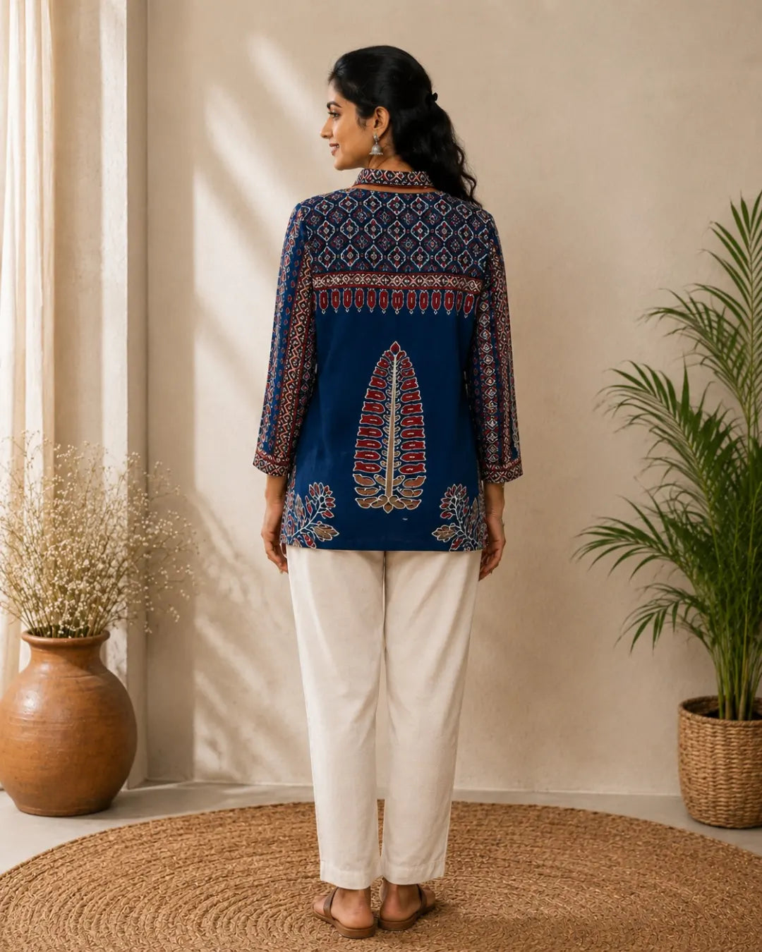 Crepe Ajrakh Print Straight Shirt – Blue