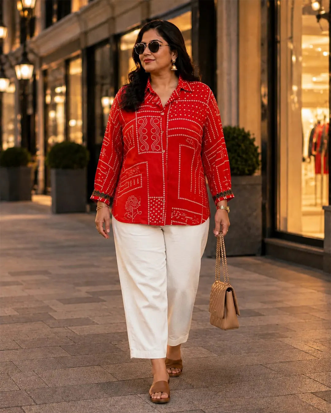 Crepe Ajrakh Print Shirt Straight Red