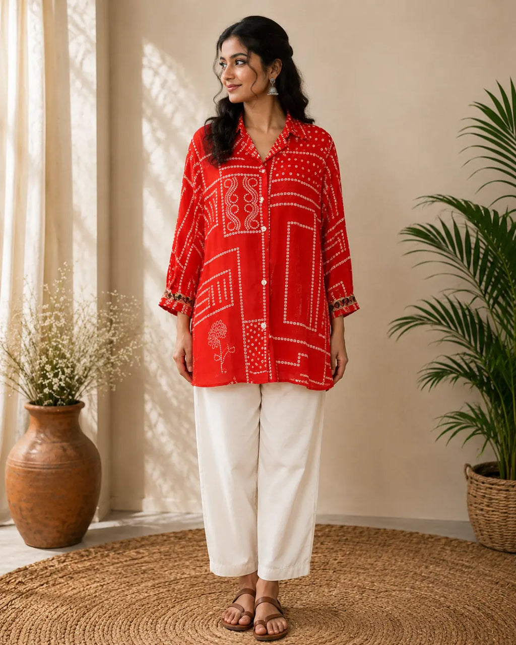 Crepe Ajrakh Print Shirt Straight Red