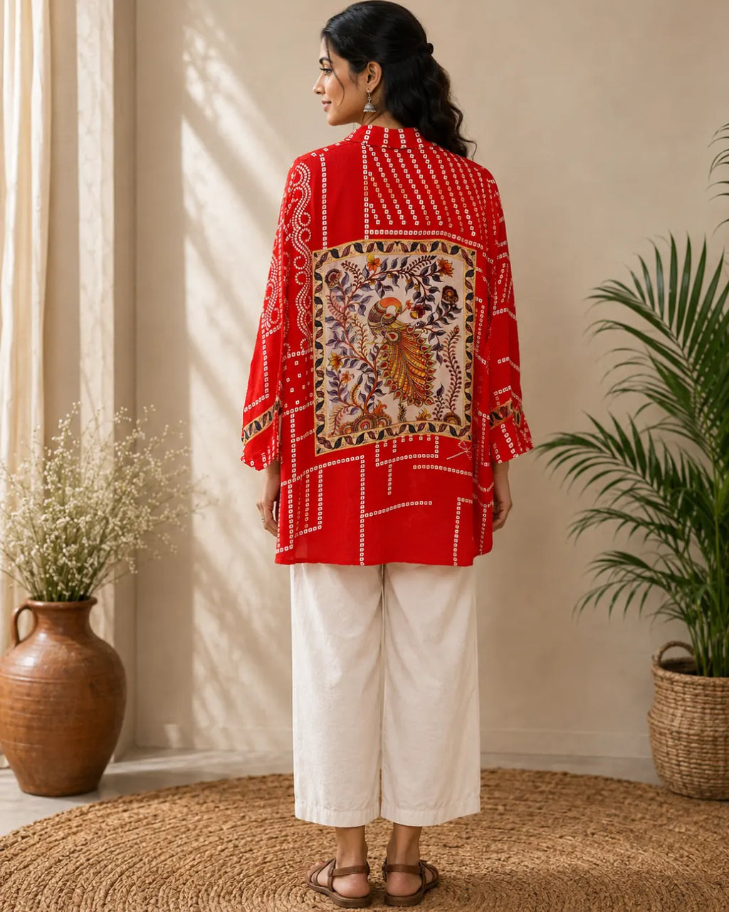Crepe Ajrakh Print Shirt Straight Red