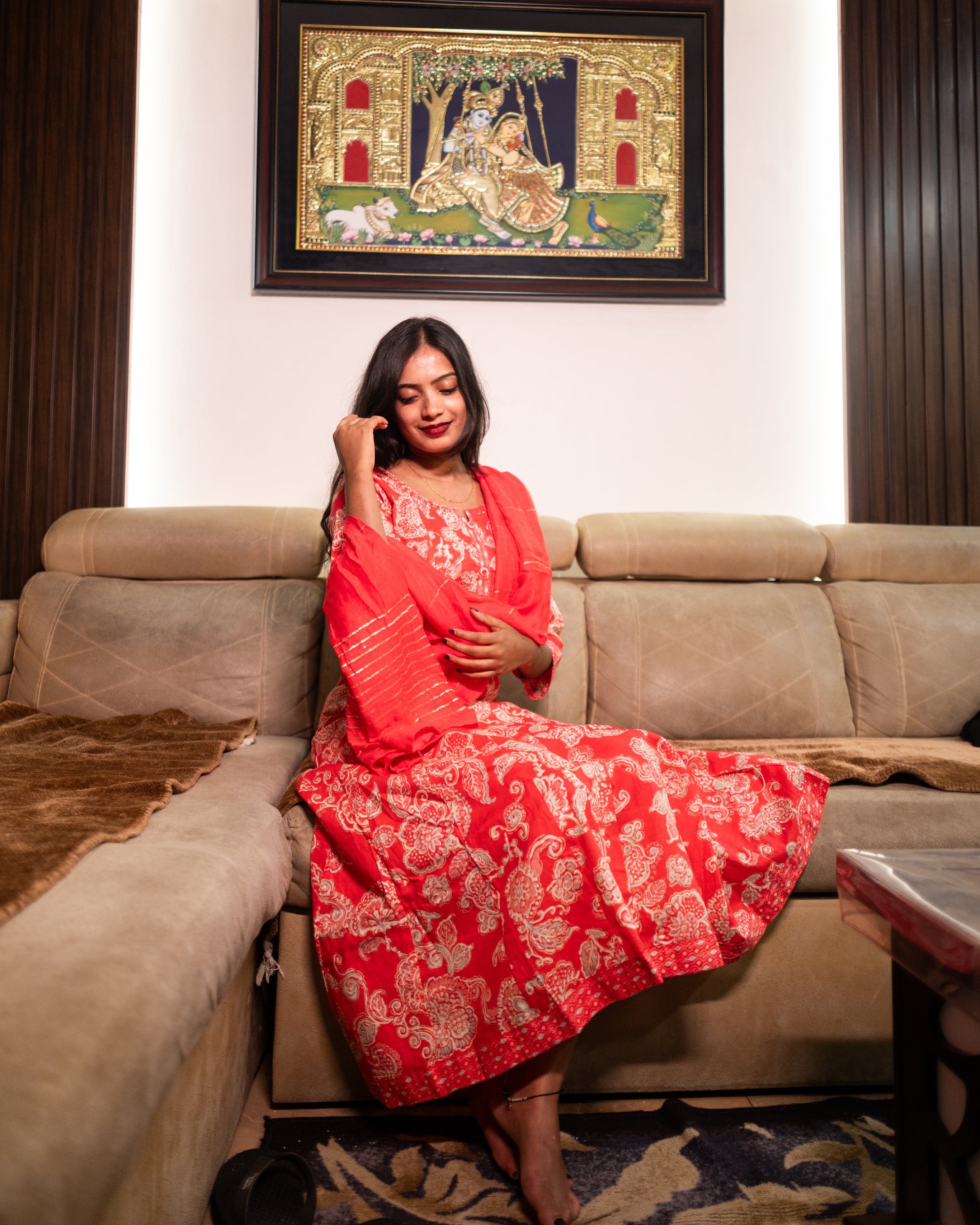 Anarkali Full Set Flared Kurta Peach