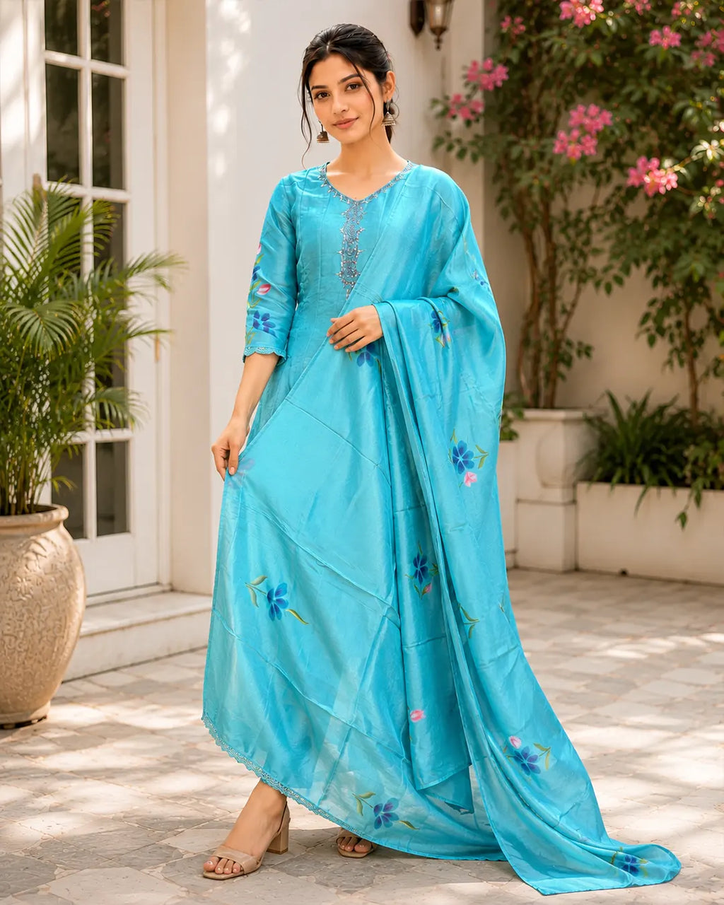 Full Set Anarkali (Full length) Sky Blue Kurti