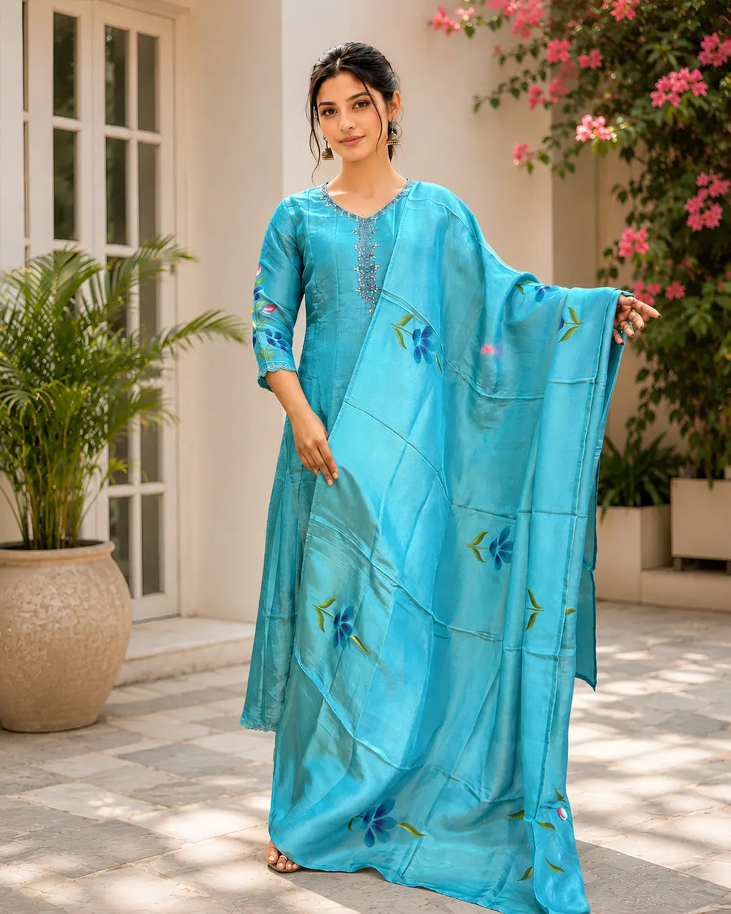 Full Set Anarkali (Full length) Sky Blue Kurti