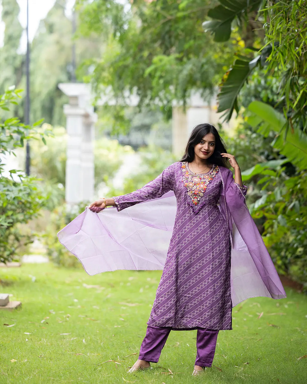 Full Set with Thread work Straight fit Purple