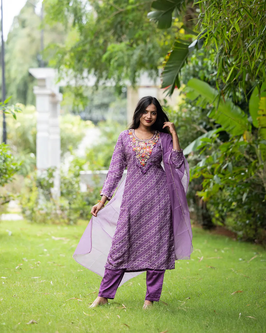 Full Set with Thread work Straight fit Purple