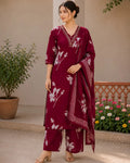 Full Set with high V neck Straight fit Maroon