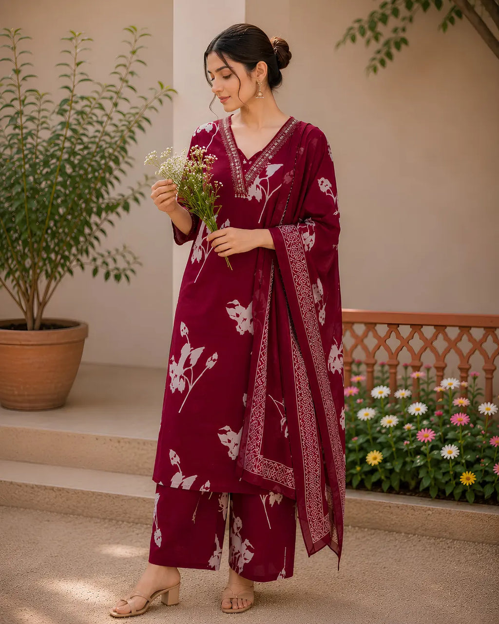 Full Set with high V neck Straight fit Maroon