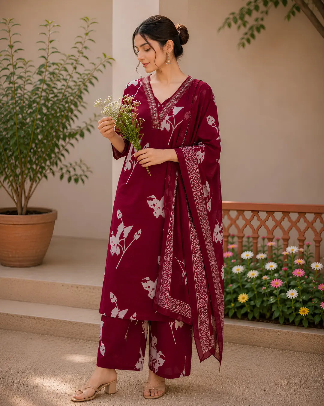 Full Set with high V neck Straight fit Maroon