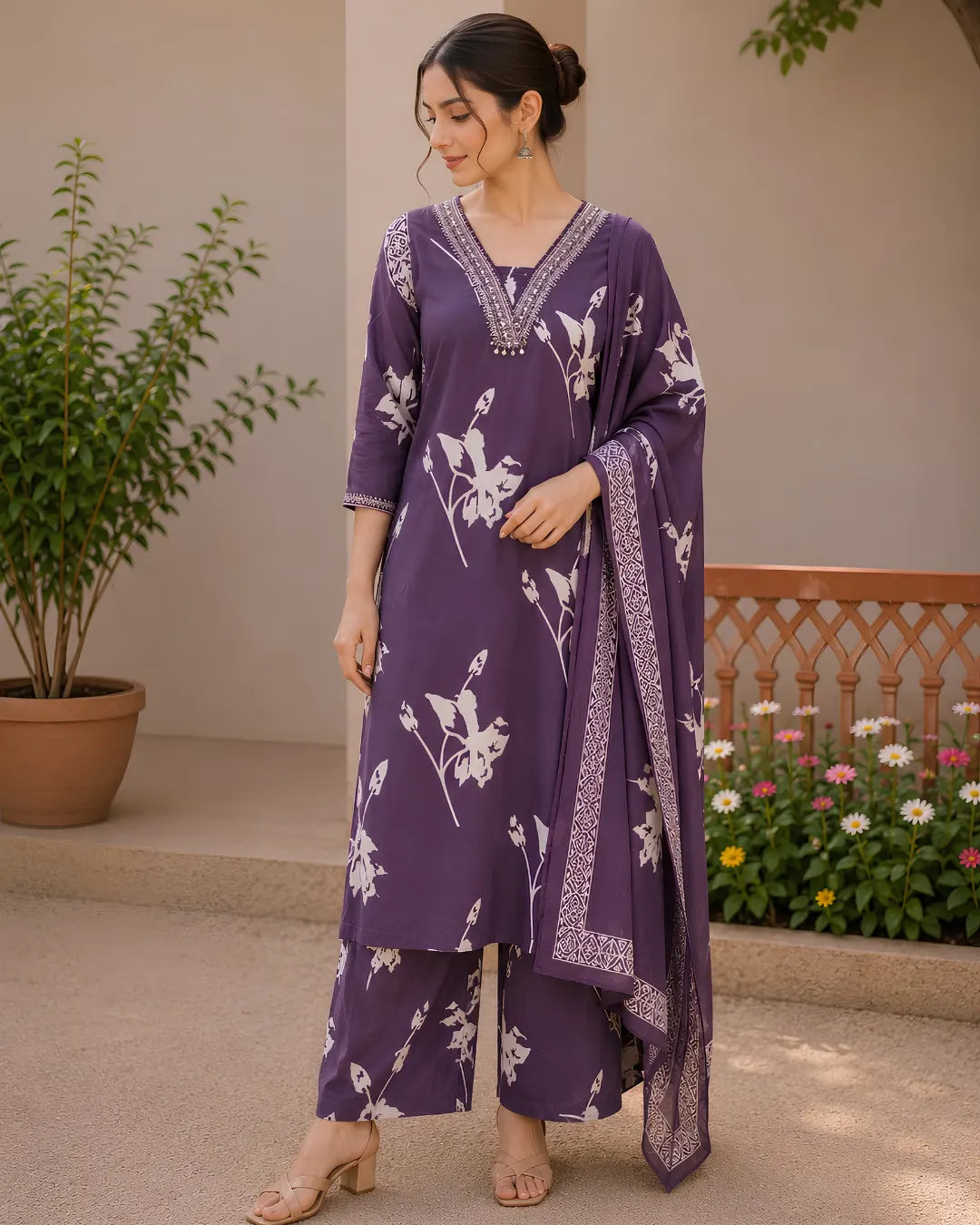 Full Set with high V neck Straight fit Purple