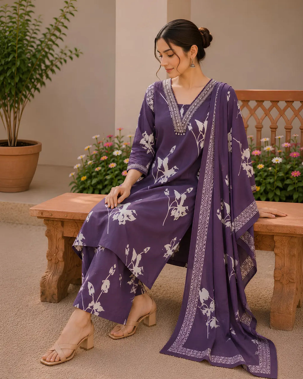 Full Set with high V neck Straight fit Purple