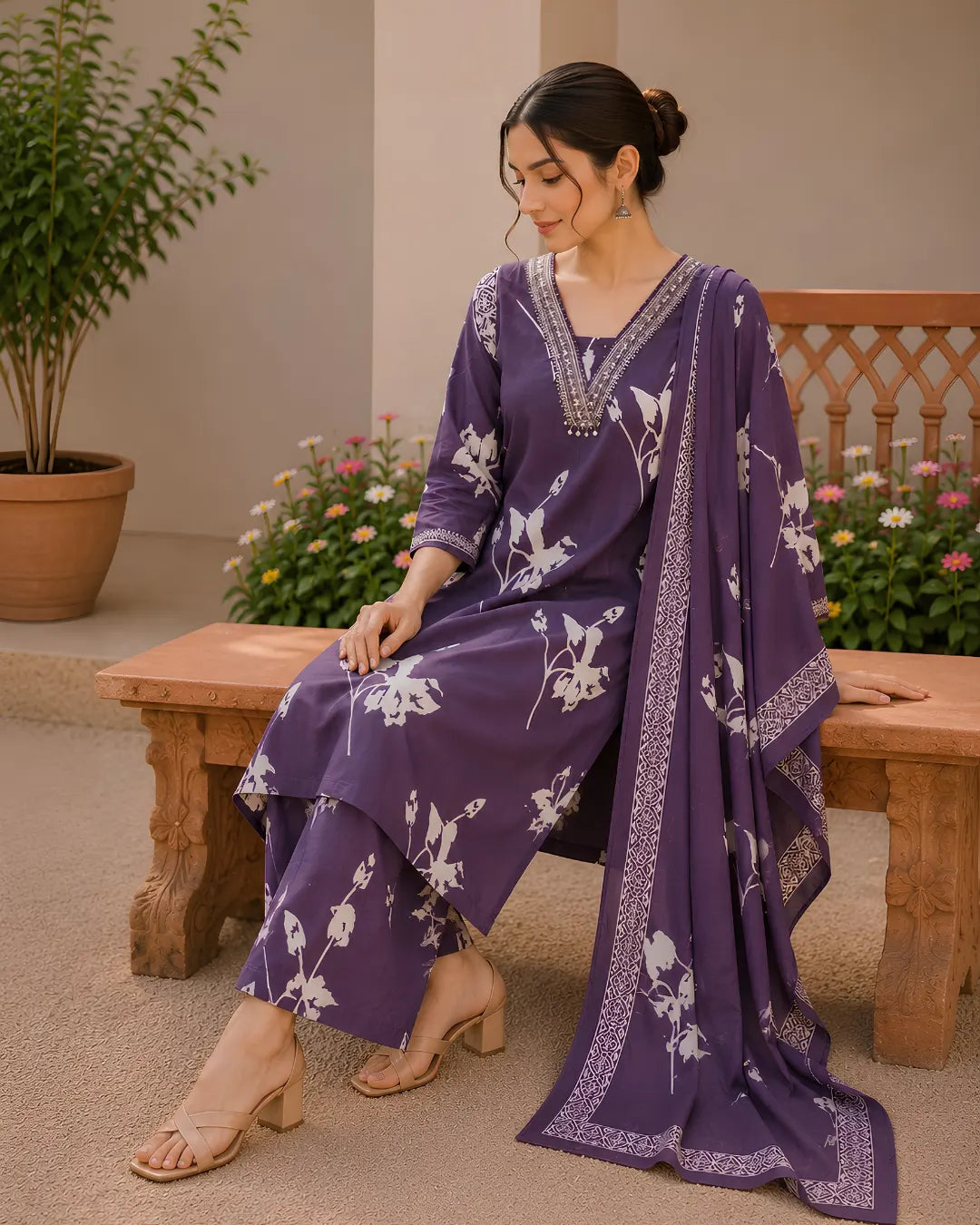 Full Set with high V neck Straight fit Purple