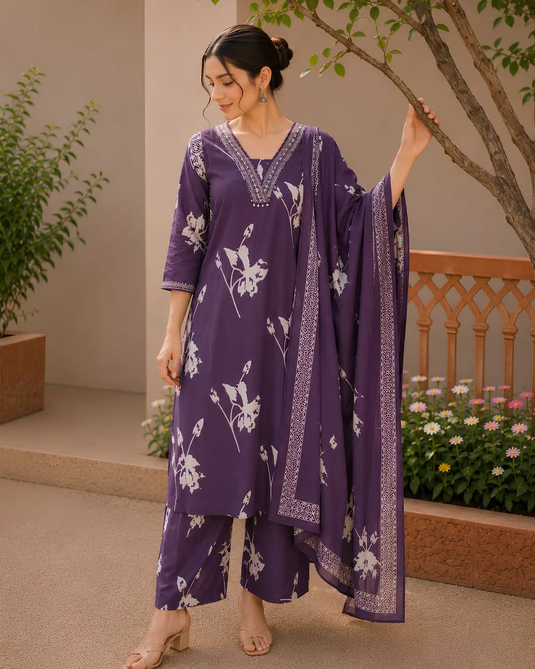 Full Set with high V neck Straight fit Purple