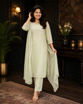 Full set with moti hand work Straight fit Green