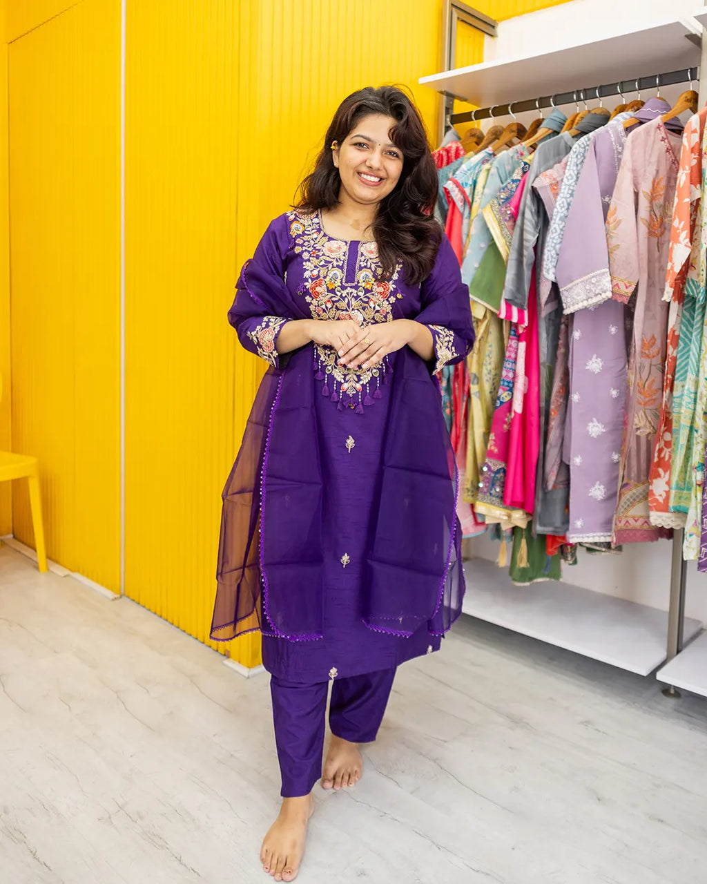 Full set with thread & zardosi handwork Straight fit Purple