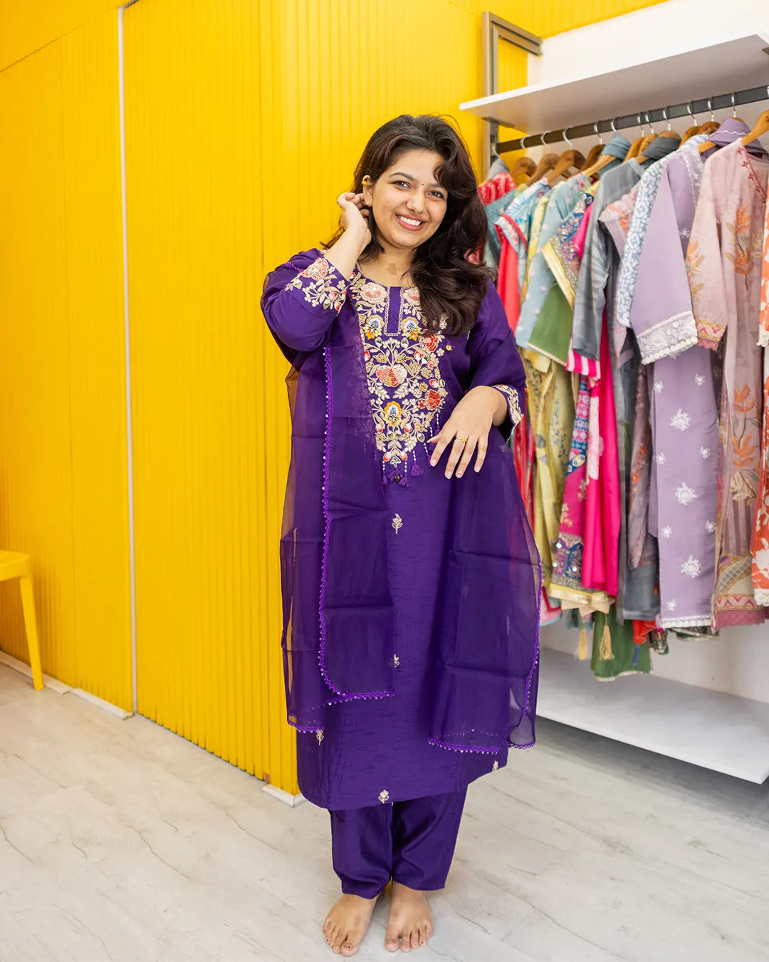 Full set with thread & zardosi handwork Straight fit Purple