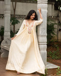 Gown with Dupatta, heavy zardosi & moti work Flared Gown Off white