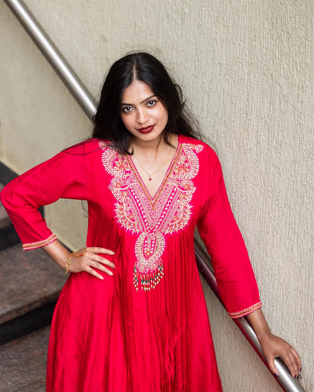 Gown with Dupatta, heavy zardosi & moti work Flared Gown Pink