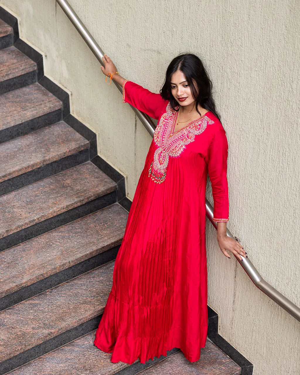 Gown with Dupatta, heavy zardosi & moti work Flared Gown Pink