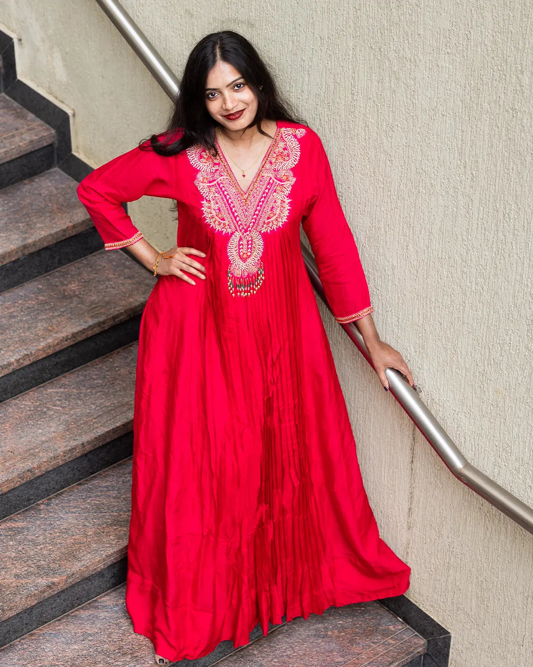 Gown with Dupatta, heavy zardosi & moti work Flared Gown Pink
