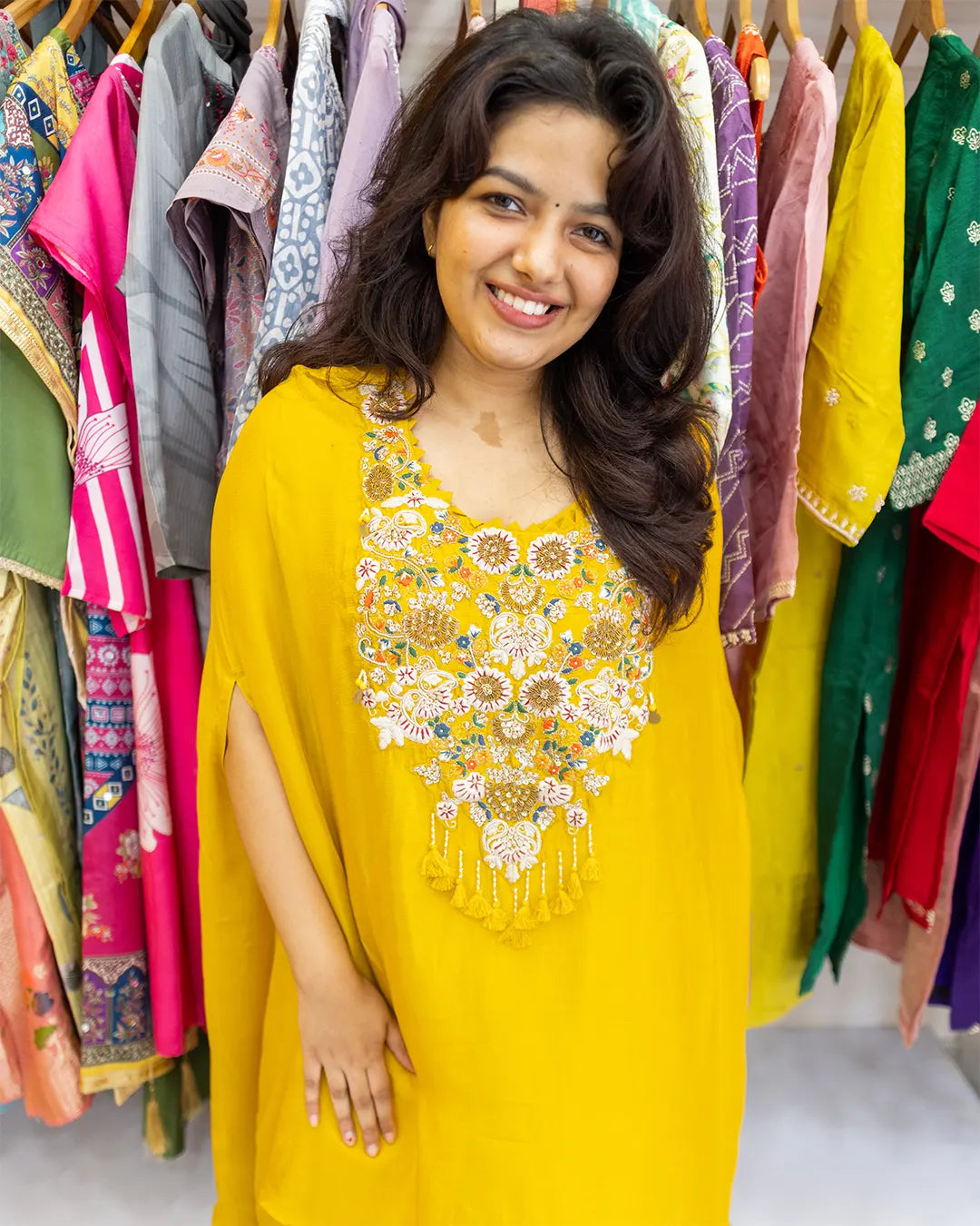 Indo western set (no dupatta) with hand work Cape dress Yellow
