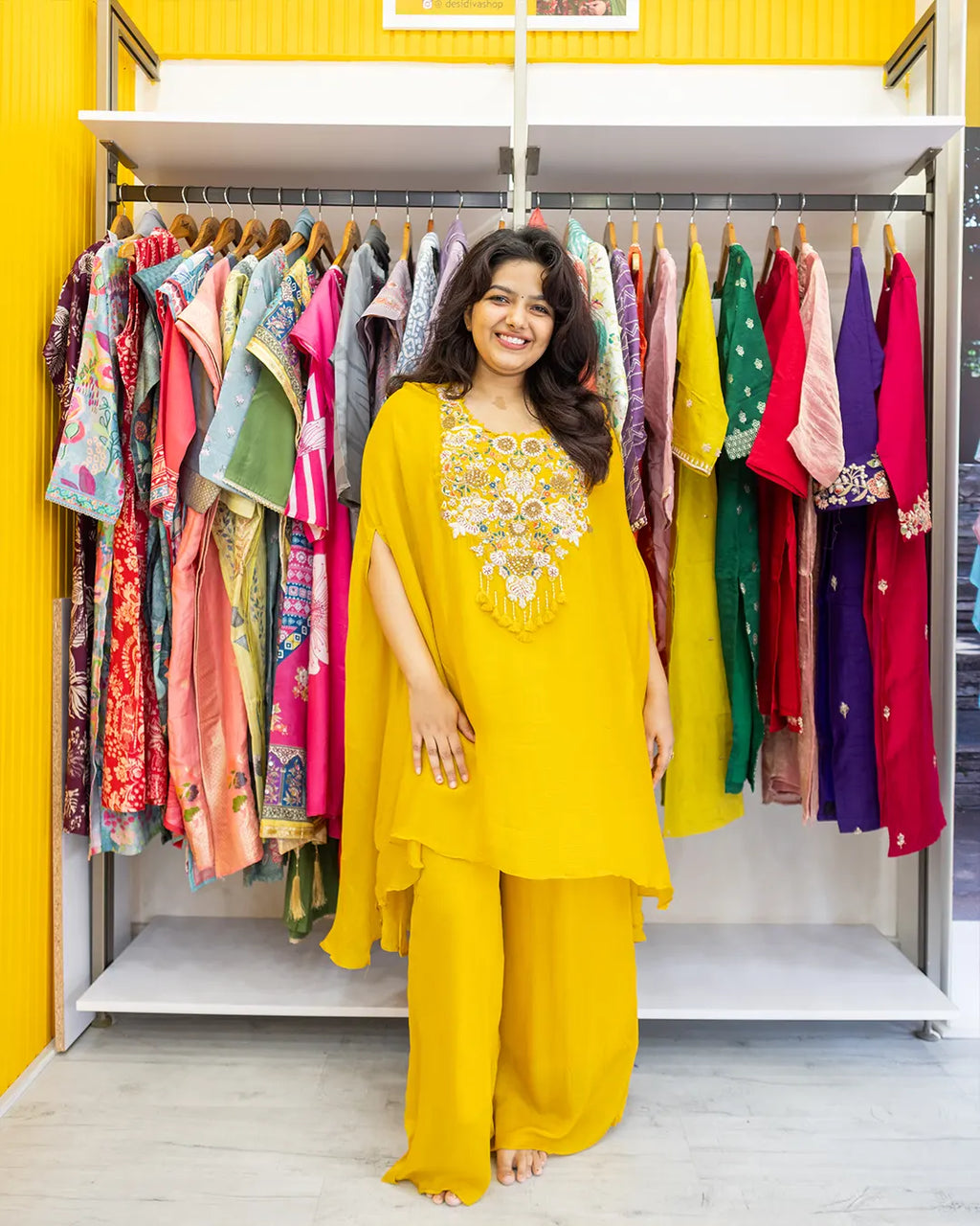 Indo western set (no dupatta) with hand work Cape dress Yellow
