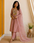 Mul Chanderi Full Set A-Line Kurti Pink