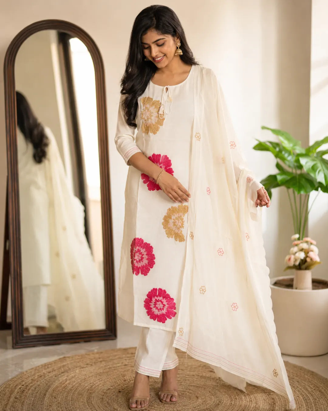 Pure Crepe Full Set with Lining Straight Kurti White
