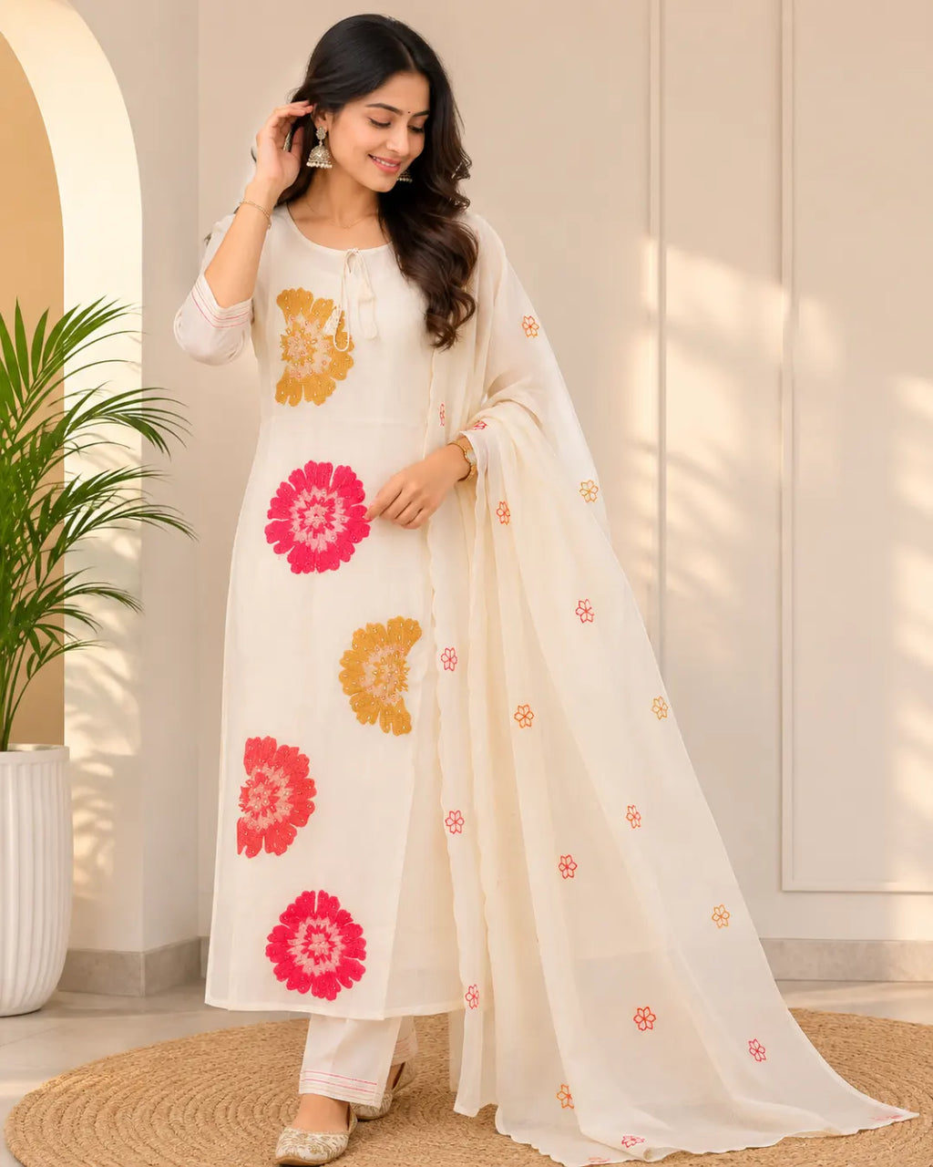 Pure Crepe Full Set with Lining Straight Kurti White