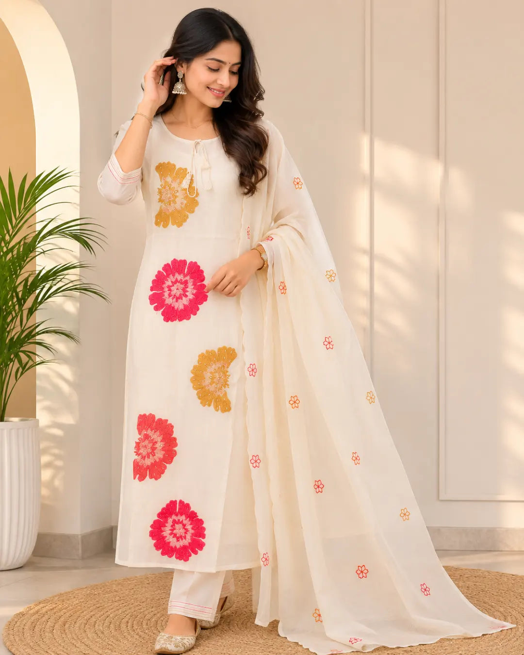 Pure Crepe Full Set with Lining Straight Kurti White
