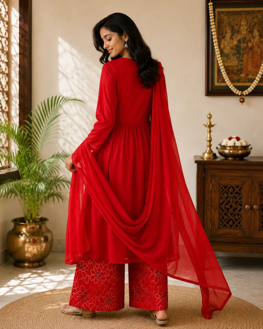 Pure Cotton Full Set A-Line Kurti Maroon